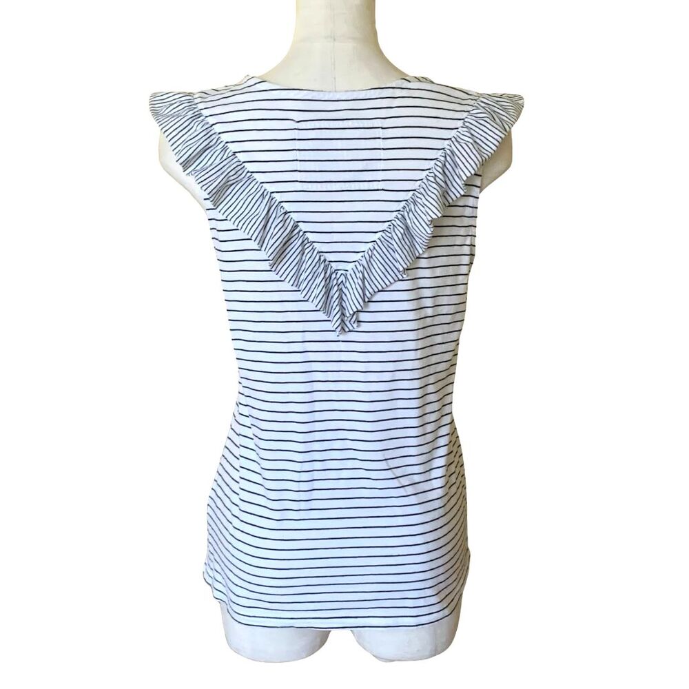 Anthropologie Maeve Striped Ruffle Sleeveless Tank Top White Black SIze S - Picture 2 of 8